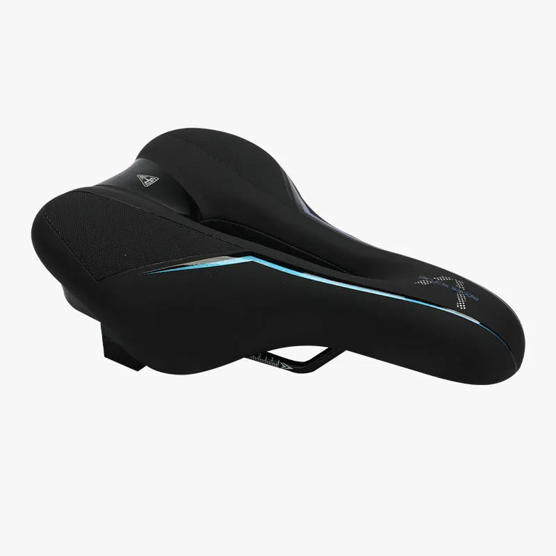 Mountain bike saddle cushion with leather fabric surface and silicone padding in black, 26x18x6cm
