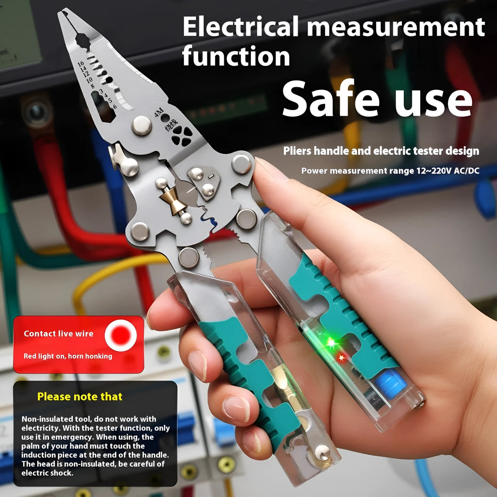 Thickened electricians' pliers wire stripper with pointed design and rust-resistant steel blades