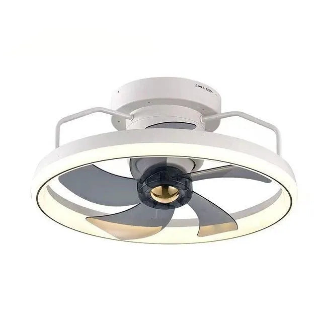 Modern ceiling fan lamp with integrated light, 500mm diameter with white acrylic shade and PC blades.