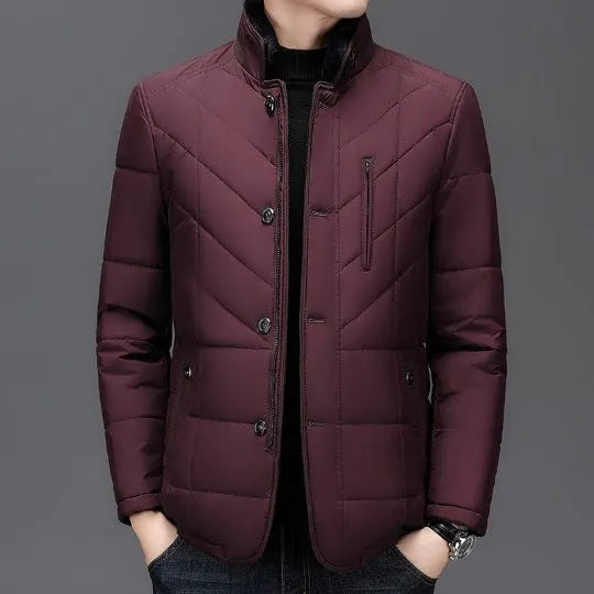 Men's winter short coat in dark blue with cotton padding and side seam pockets