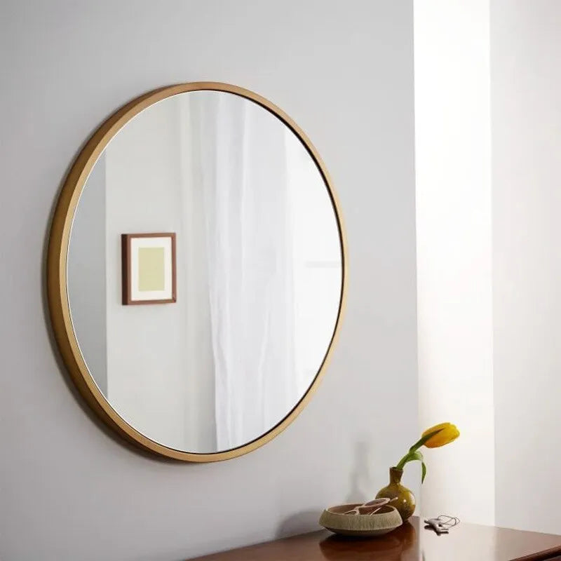 Round metal bathroom wall mirror in black 30cm diameter with iron frame