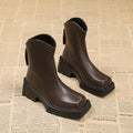 Women's black platform Martin boots with square toe and 6-8cm high heel