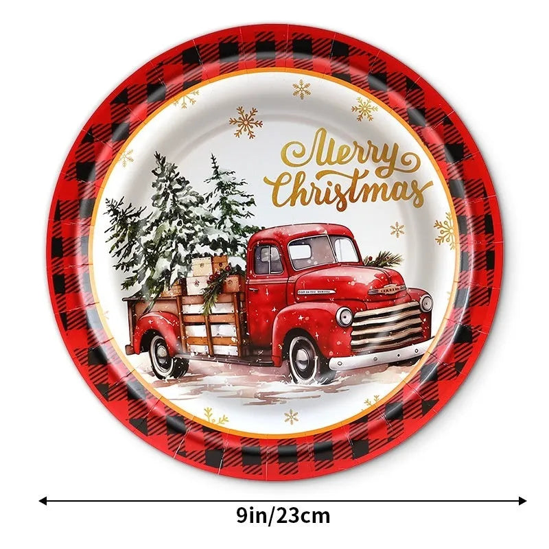 Disposable tissue paper pallet 10-pack with 7-inch and 9-inch cartoon-style paper plates for Christmas parties