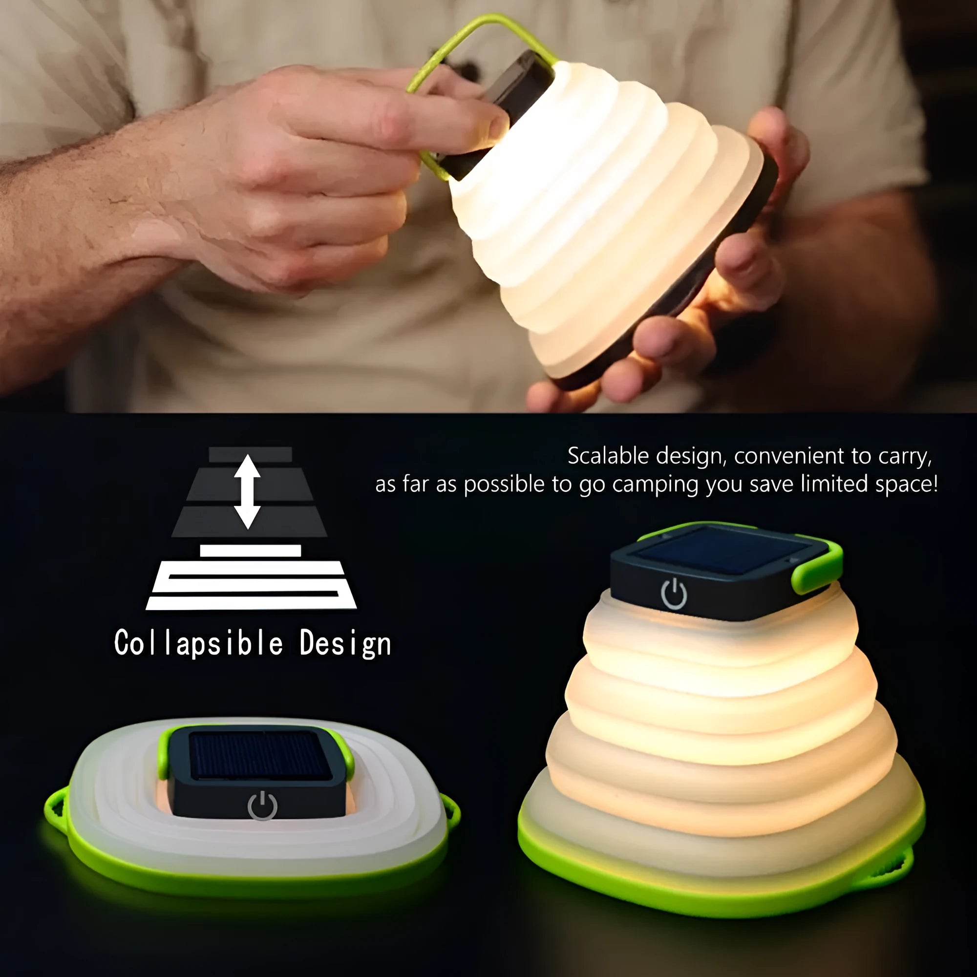 Collapsible camping light IP68 waterproof solar foldable lantern with bowl shape design, black colour