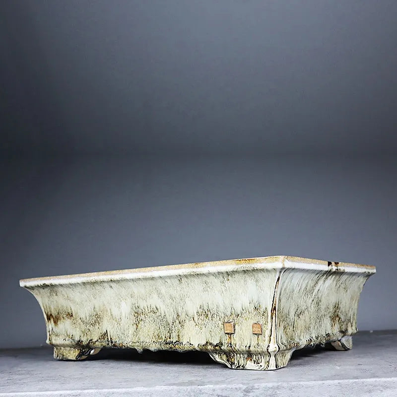 Rectangular glazed ceramic bonsai basin flower pot classical tree pile display dark Jun glaze size option