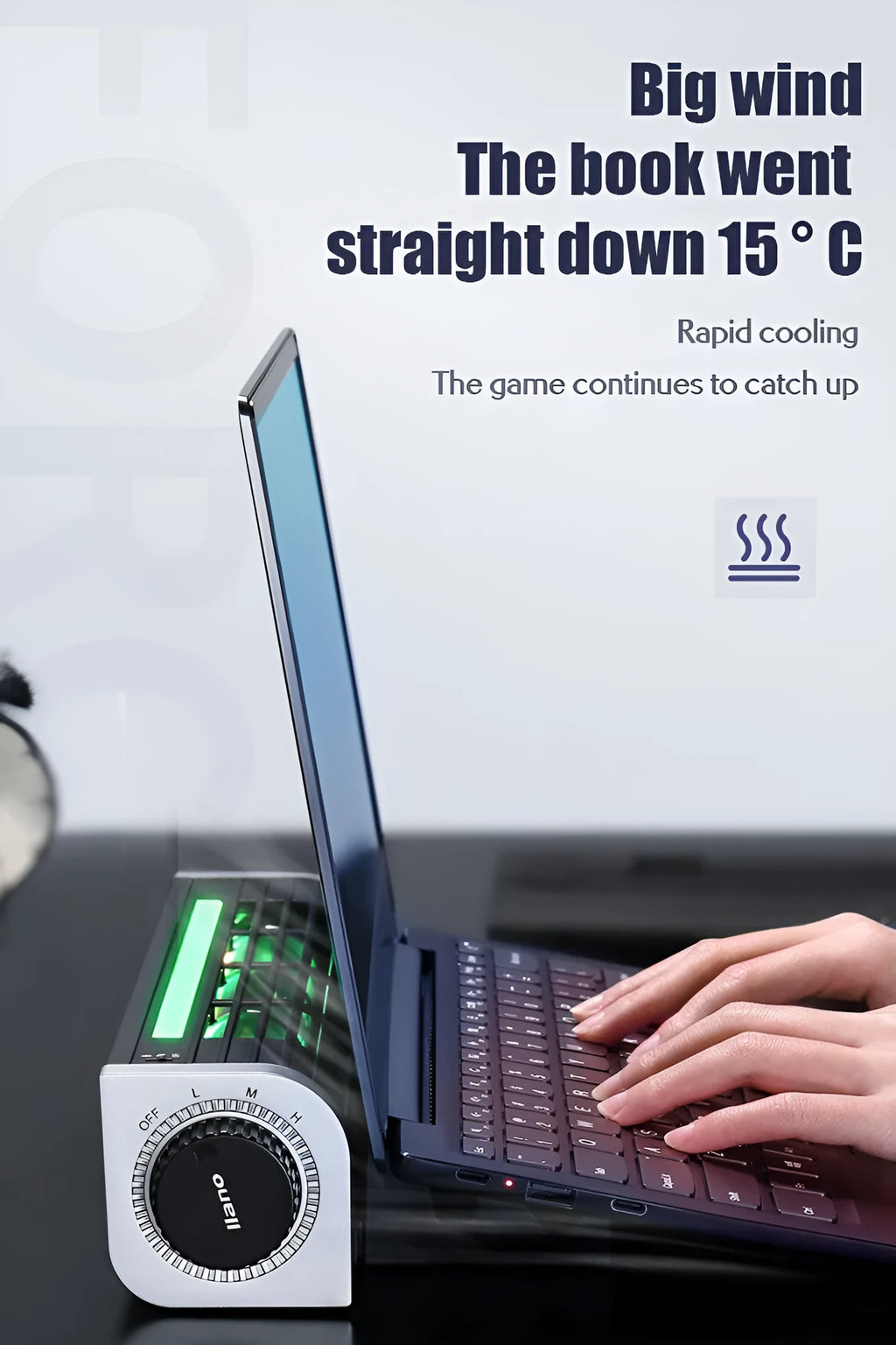 Black USB laptop cooling pad with dual fans, showing dimensions of 294mm length by 65mm height.