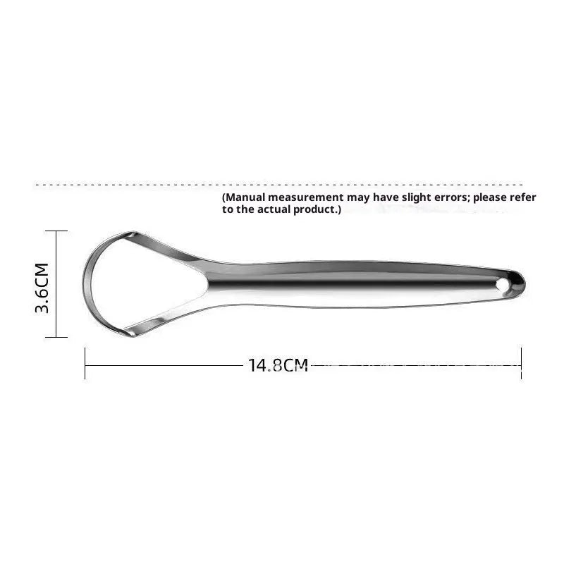 Stainless steel tongue coating cleaner set with large opening and spoon type U-shaped scrapers in pearlescent bags