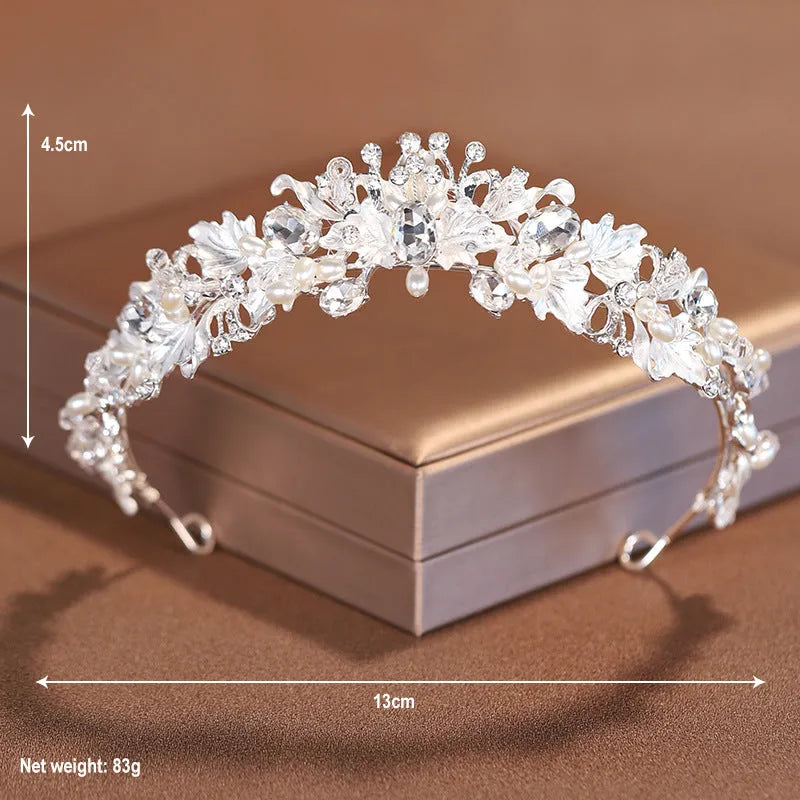Alloy pearl crown headdress with electroplated gold finish and European styling