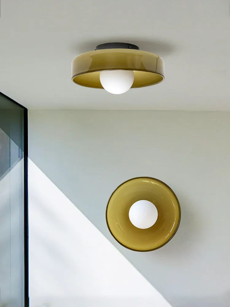Modern round glass ceiling light 25cm white for corridor porch balcony with optional three-colour LED dimming