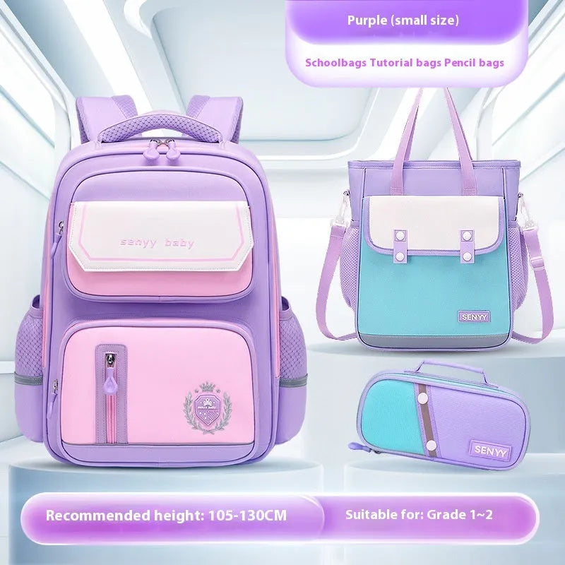 Children's spine protector backpack in blue, made of water-repellent Oxford cloth, size 38x30x15cm
