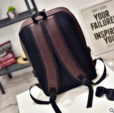 PU leather men's shoulder bag in black with double straps and stitching details