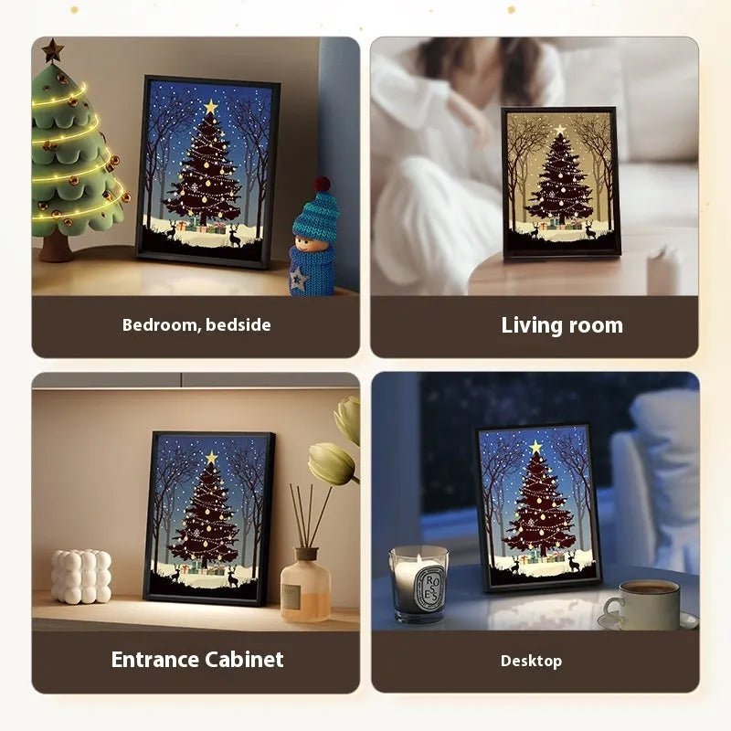 Christmas tree painting Bluetooth speaker desktop ornament with aluminium alloy frame, shiny colour, USB power, 18x24cm.
