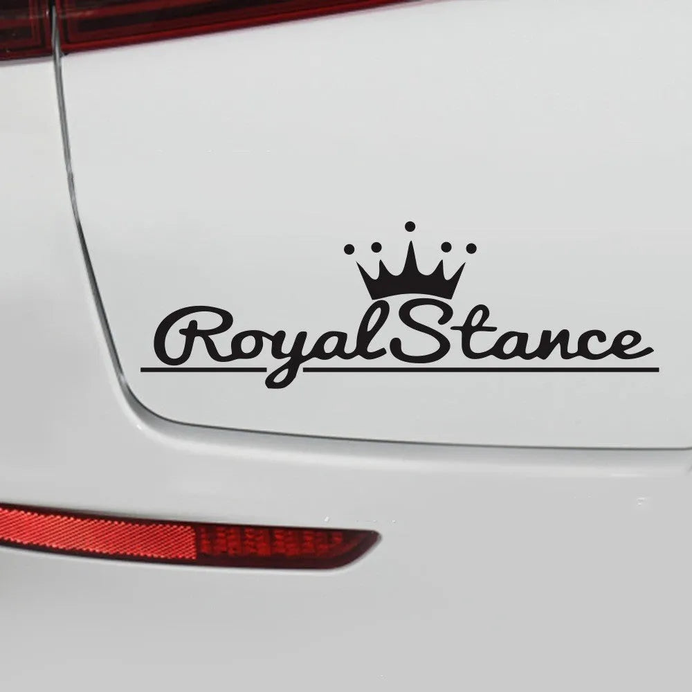 Reflective crown design car sticker on white background, showing black, white, and colourful variants