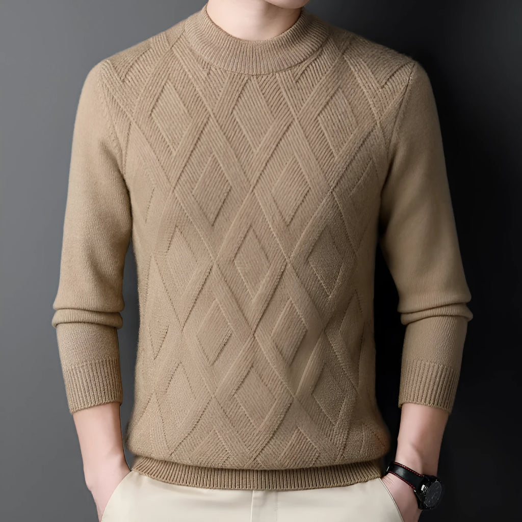 Men's winter thicken thermal plus size sweater in diamond jacquard wool blend pullover