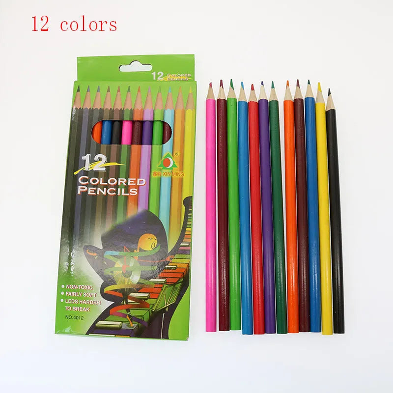 Children's 12-color wooden colored pencil set with 2B lead in assorted shades