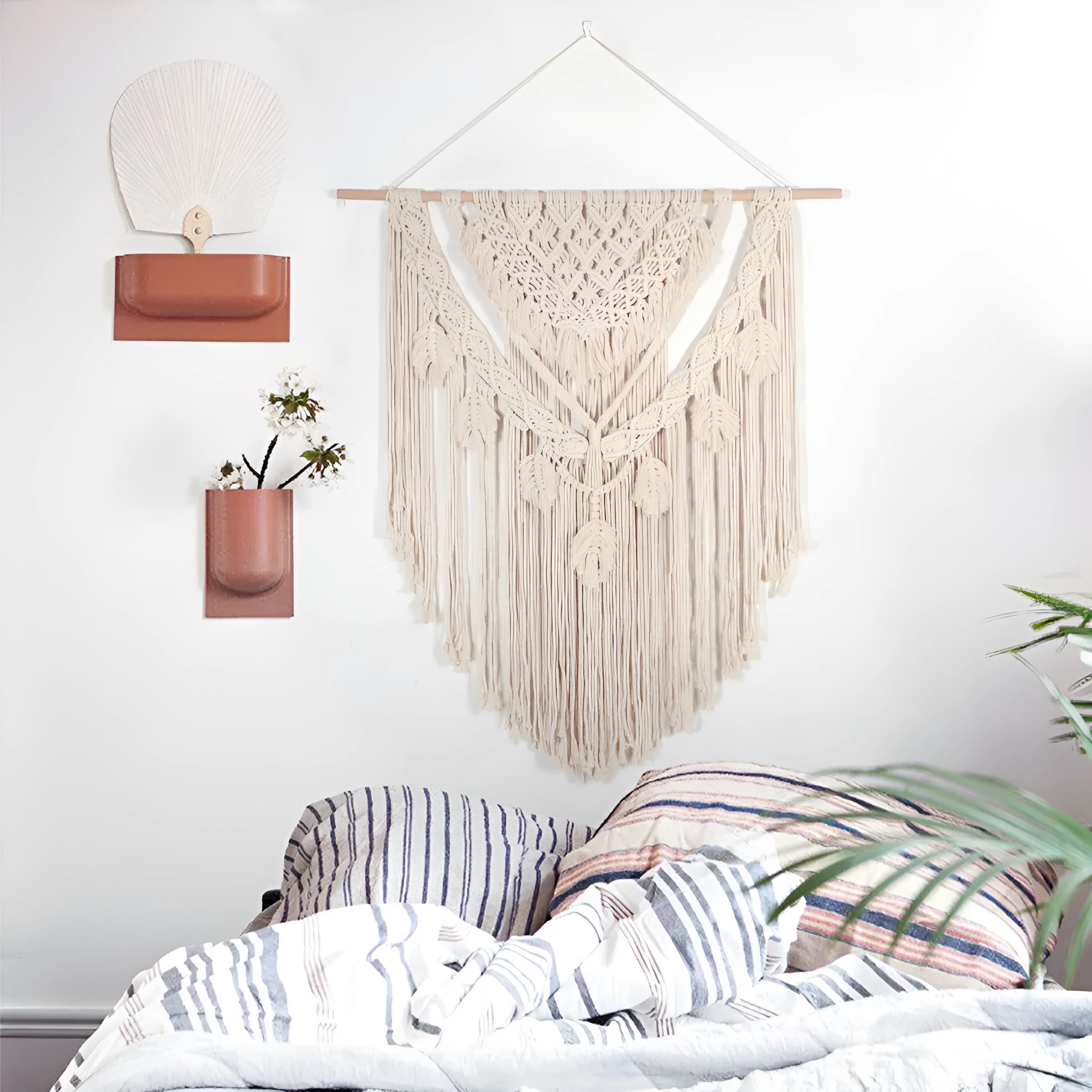 Hand woven large beige tapestry 115x100cm cotton blend modern simple style for living room