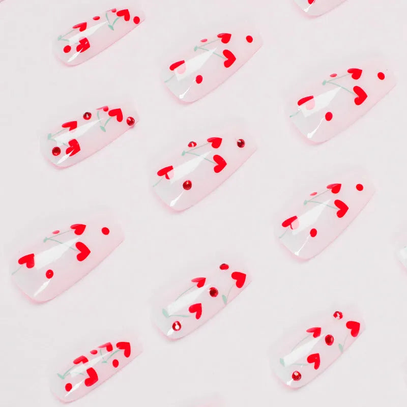 French Love Red Diamond press-on false nails set of 24 pieces with glue
