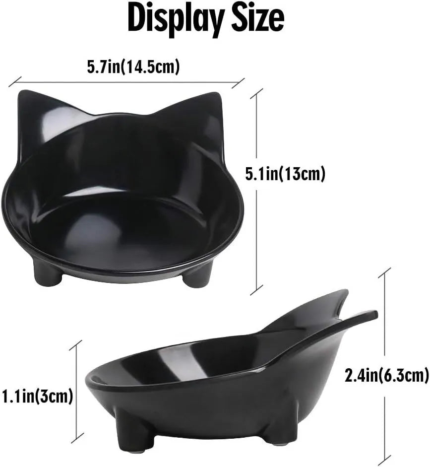 Shallow black cat food bowl with rubber anti-skid base for whisker fatigue relief