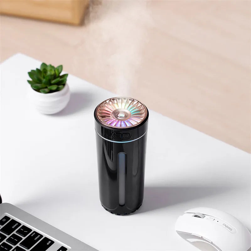 Wireless car humidifier with colourful LED lights and USB charging cable