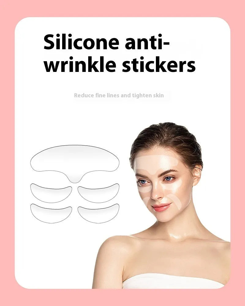 5-piece set of clear silicone anti-wrinkle face stickers for wrinkle removal and prevention weighing 26.8g