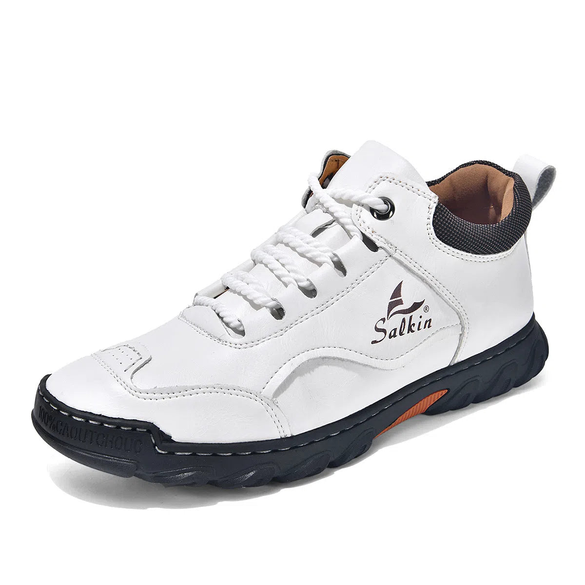 Flat lace-up casual hiking shoes with rubber sole, PU upper, round toe, flat heel
