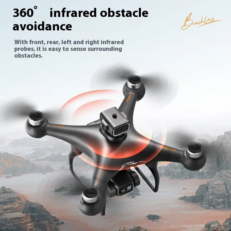 Black HD brushless UAV drone with four-side obstacle avoidance and dual cameras for aerial photography