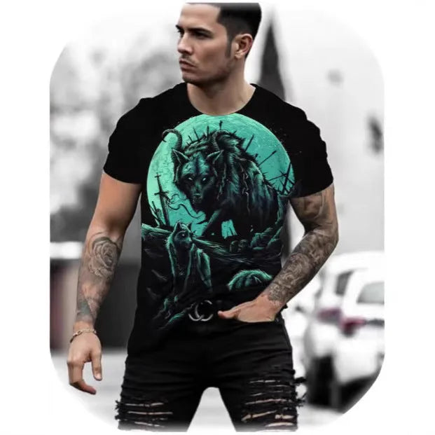 Retro 3D animal print men's short-sleeved T-shirt in bird eye cloth fabric