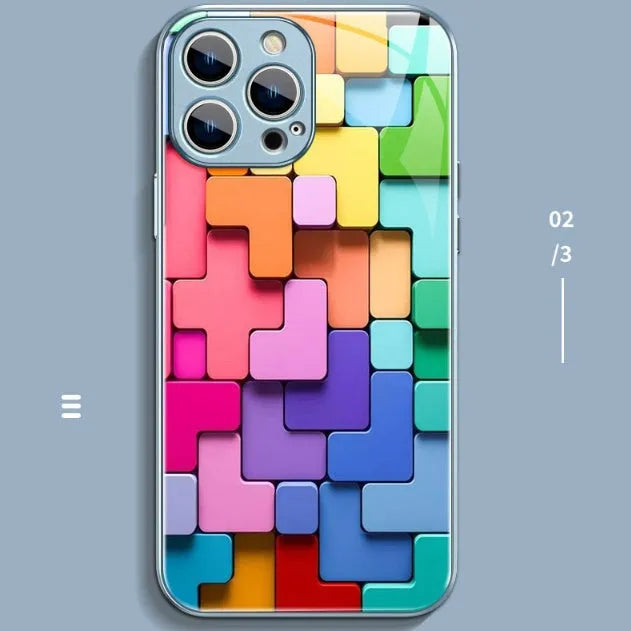 Cartoon geometry design silicone back cover case for iPhone on a solid background.