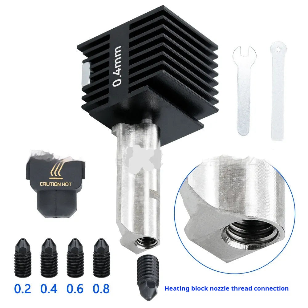 Hardened steel hot end nozzle kit with four sizes for Bambu Lab A1 Mini 3D printer, includes black silicone sleeve.