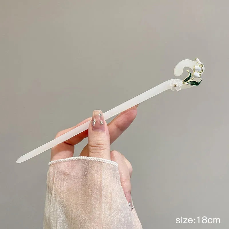 Chinese style ebony hairpin with electroplated alloy and floral ancient design