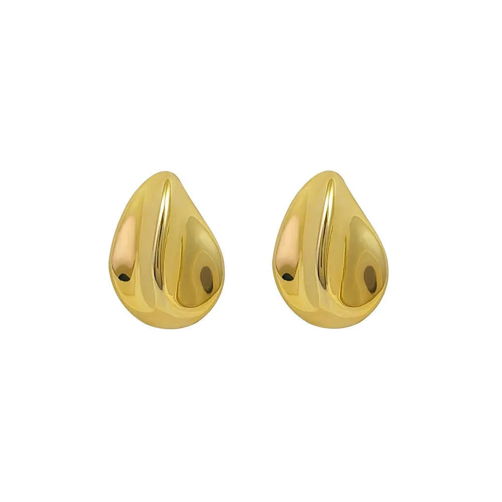 Pair of alloy ear studs with cold wind pleated design and geometric water droplet shape in electroplated finish