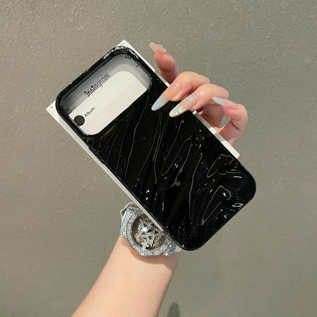 Three-dimensional pleated soft shell phone case in WT pleated varnish black for iPhone