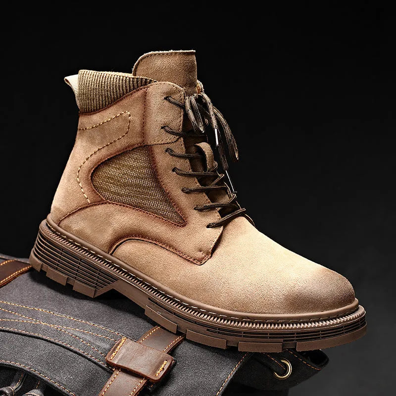 Men's vintage Martin boots in black with frosted microfiber leather upper and round toe.