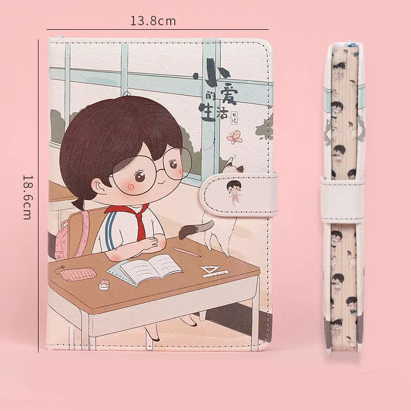 Fruit print notebook planner with magnetic buckle, imitation leather cover, and colourful kawaii illustration of fruit