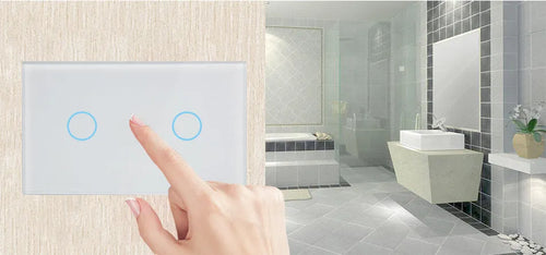 White 2-gang RF remote control touch wall switch with tempered glass panel