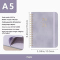 A5 size PU leather notebook with metal coil binding in various colour options showing year-specific cover designs