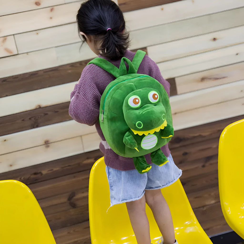 Dinosaur plush backpack with embroidery detail in blue colour with soft handle