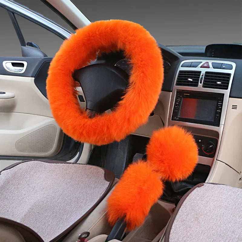 Wool blend steering wheel cover and two matching door handle covers in a choice of colours.