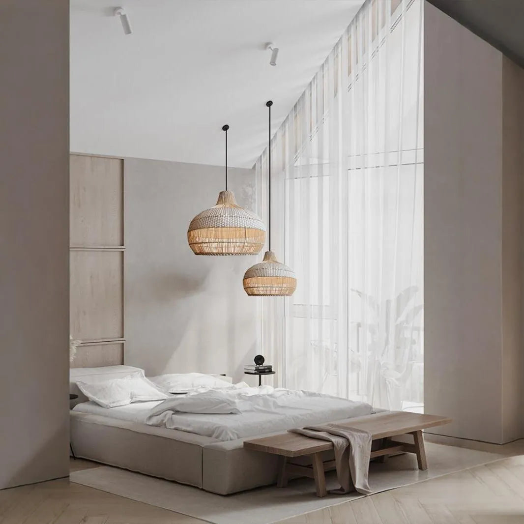 Rattan chandelier with 60cm diameter and woven silent wind style design