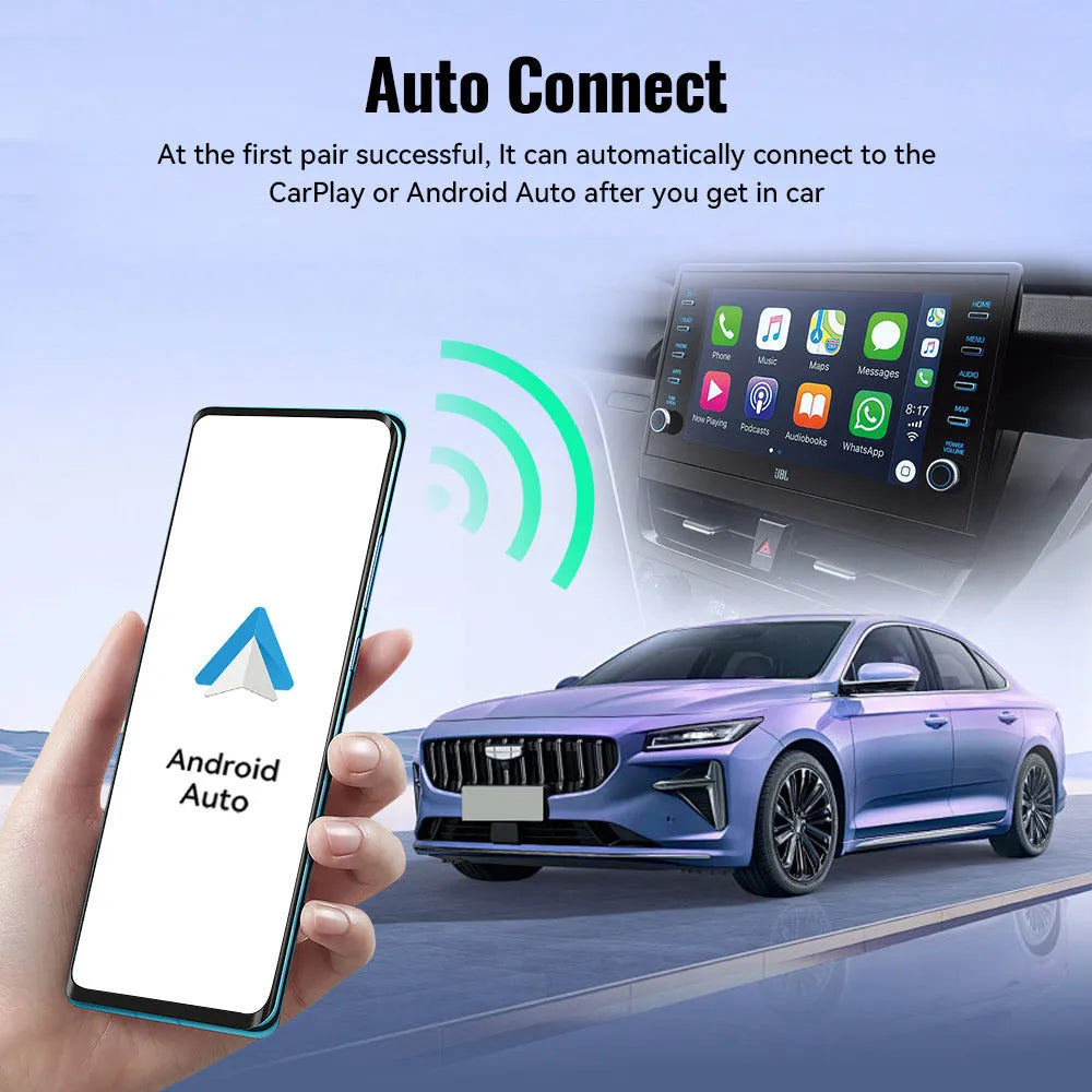 Black Mini CarPlay USB wireless data adapter with 26x55x13mm compact dimensions