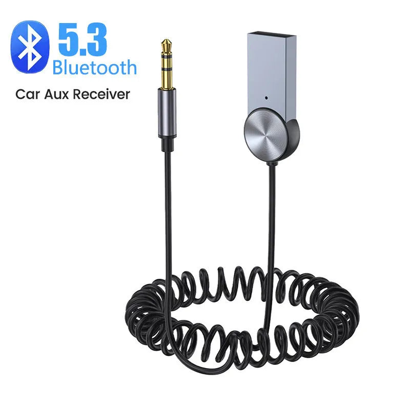 New AUX car Bluetooth sound receiver in black aluminium alloy with USB AUX interface and 35-100cm cable