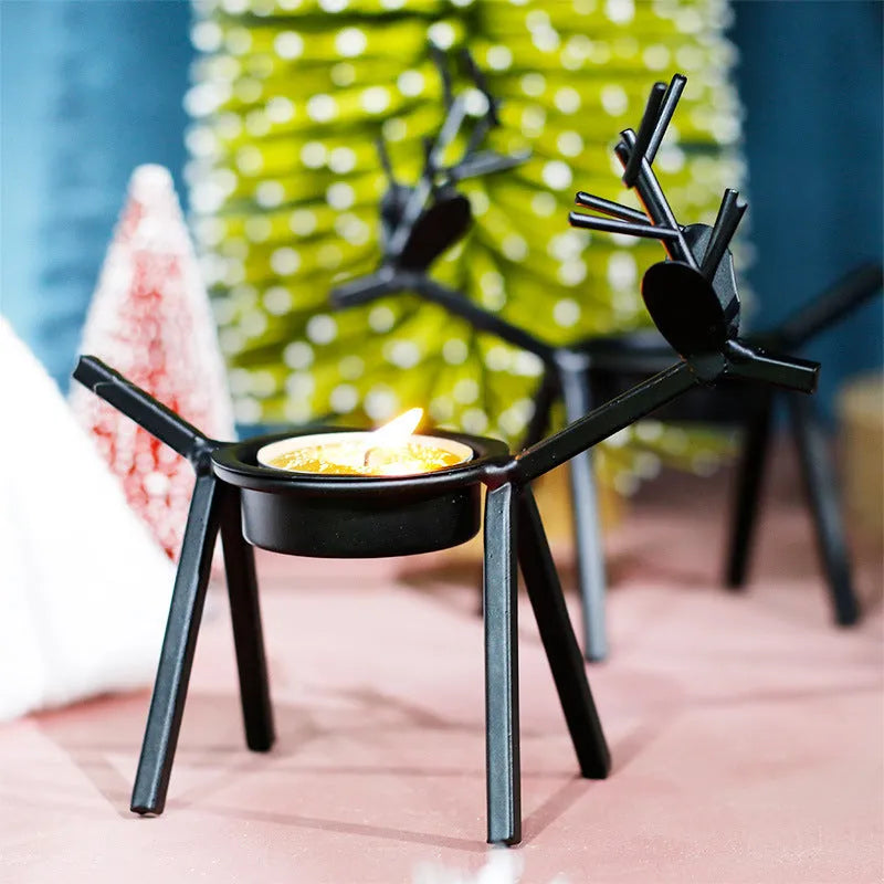 Iron Christmas deer candlestick holder with elk bracket design in black finish