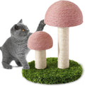 Pink mushroom-shaped cat scratching post with natural sisal caps for small cats