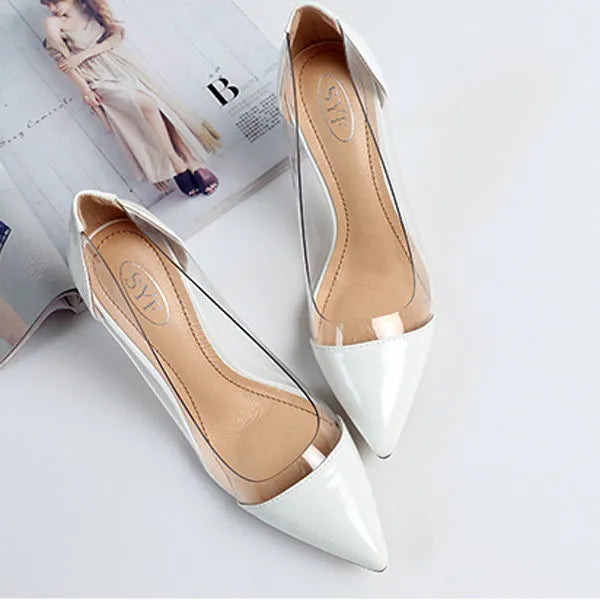 Transparent nude high heels women's stiletto pumps with 3-5CM mid heel for wedding banquet