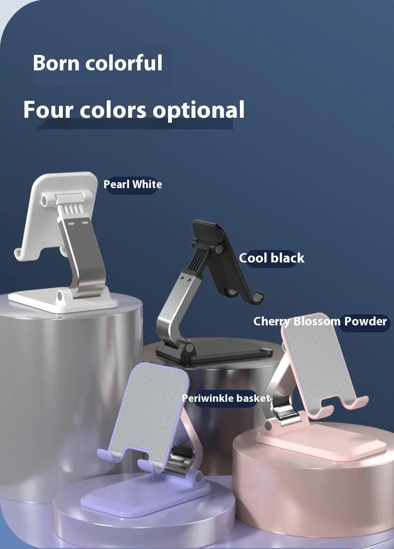 Foldable multifunctional desktop phone holder in black aluminium alloy and silica gel for hands-free viewing