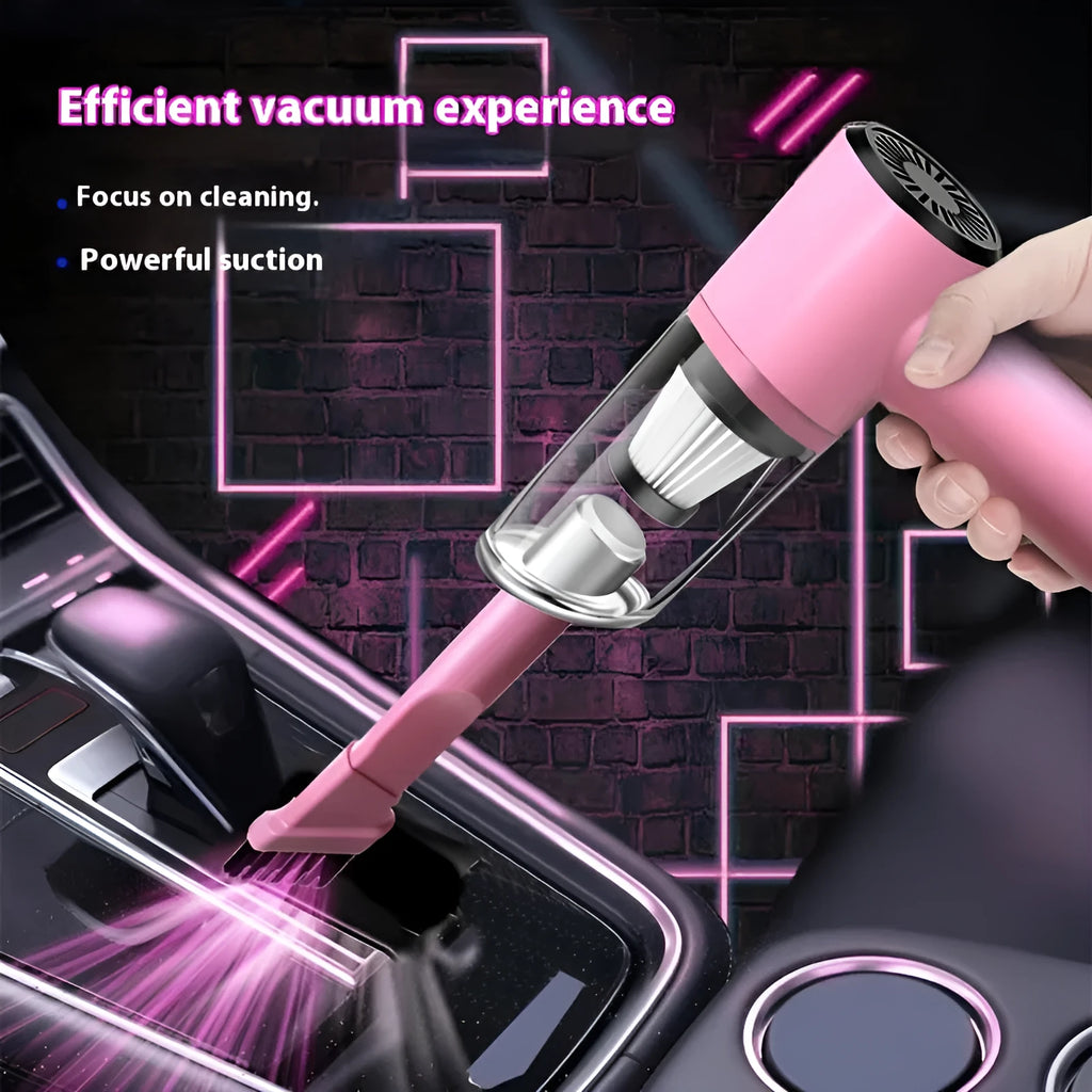 Pink wireless handheld car vacuum with USB rechargeable 1500 mAh battery for home and car indoor cleaning