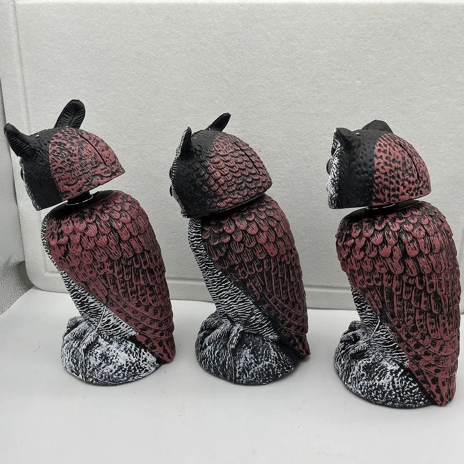 Artificial owl bird scarer ornament with movable head for outdoor garden pest control