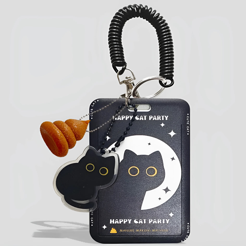 Cartoon cat design plastic card holder wallet with a removable ferrule pendant.