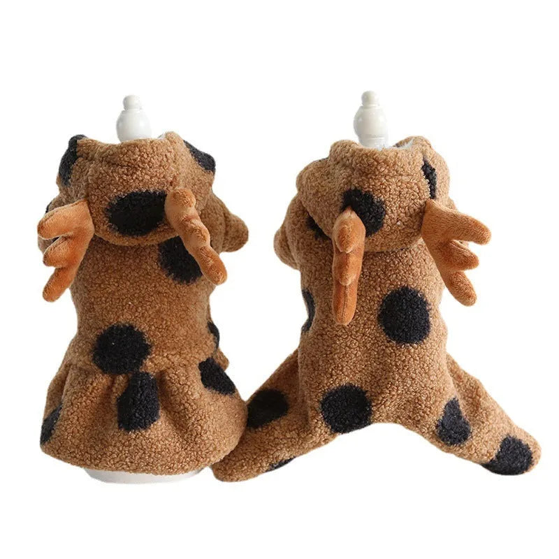 Polka dot elk couple design pet clothing for dogs and cats in skirt and four-legged styles