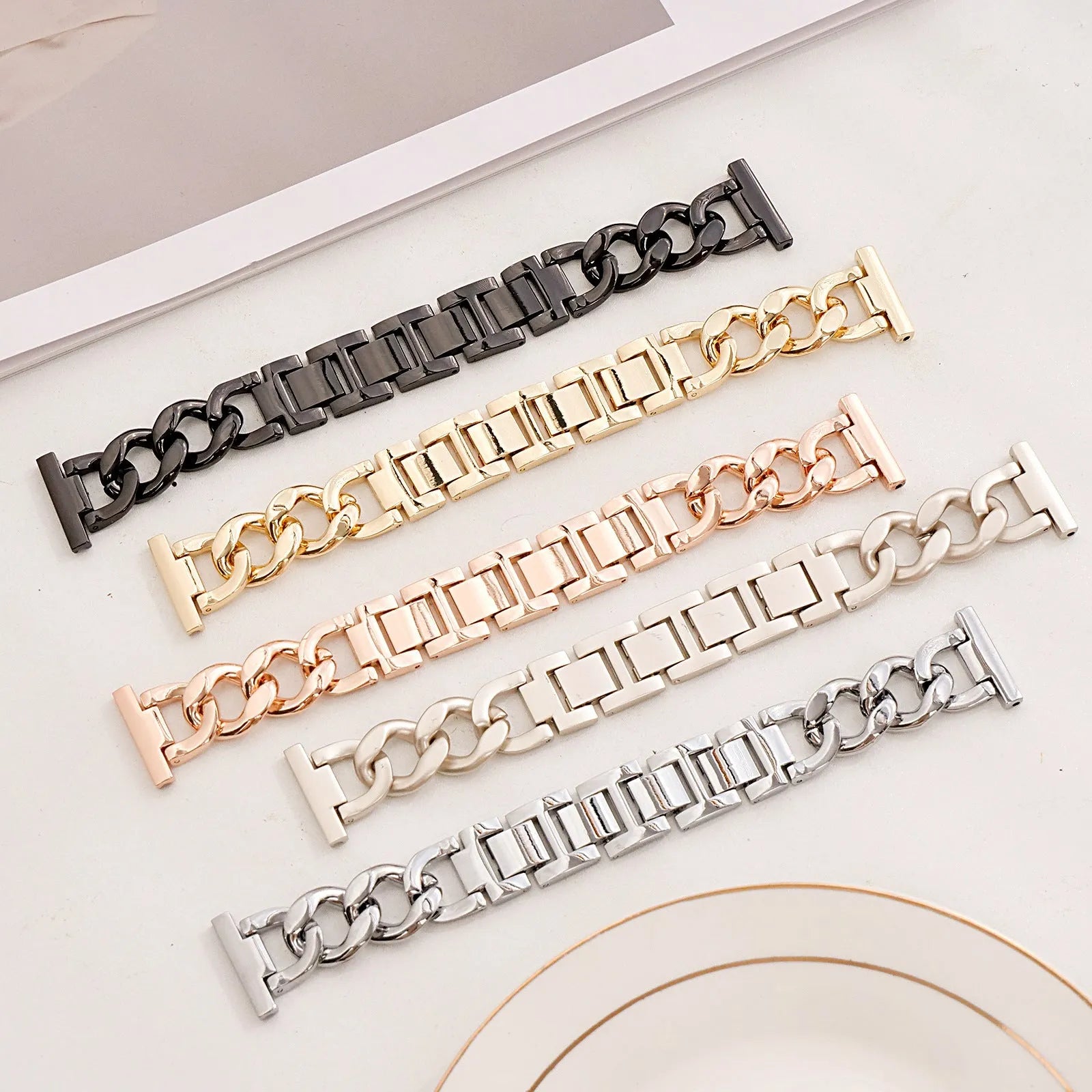 Denim chain metal Apple Watch strap in silver, black, gold, rose gold or Starlight colour options